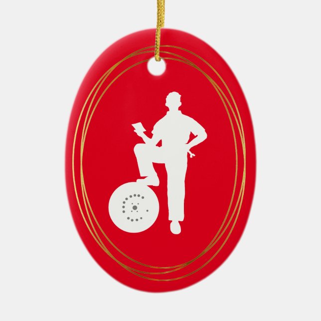 Mechanic White Silhouette Christmas Ornament (Front)