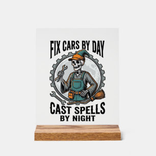 Mechanic Witch Shirt Vintage Halloween Repair Art_ Acrylic Sign