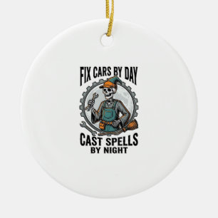 Mechanic Witch Shirt Vintage Halloween Repair Art_ Ceramic Tree Decoration