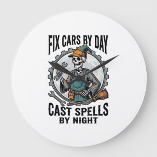 Mechanic Witch Shirt Vintage Halloween Repair Art_ Large Clock
