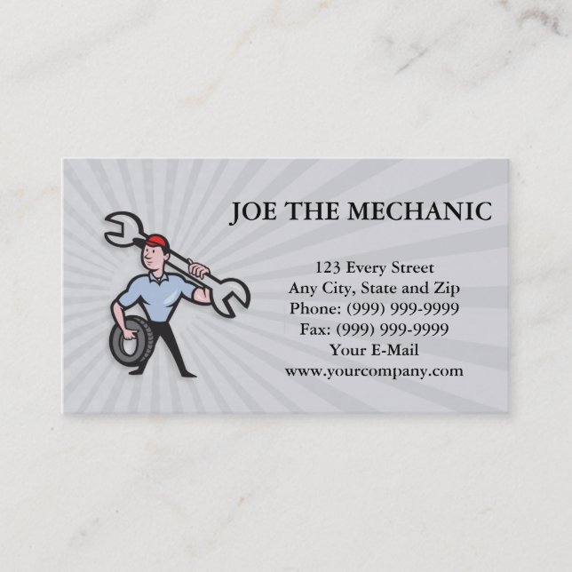 Mechanic With Tire Socket Wrench And Tire Business Card (Front)
