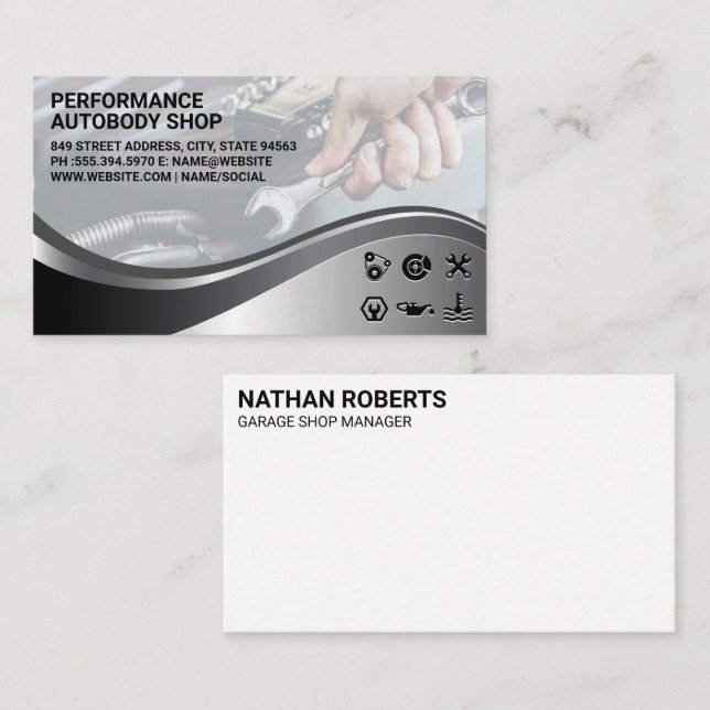 Mechanic with Wrench | Auto Garage Shop Business Card (Front/Back)