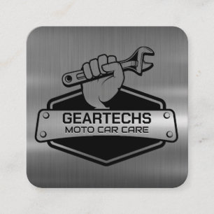 Mechanic with Wrench   Metallic Brushed Square Business Card
