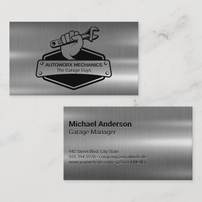 Mechanic with Wrench | Metallic Business Card (Front/Back)