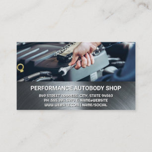 Mechanic with Wrench   Metallic Business Card