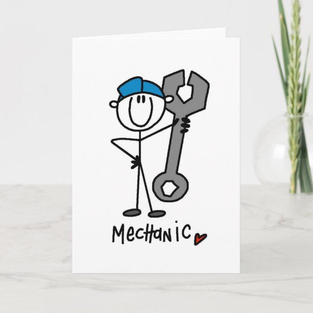 Mechanic With Wrench Stick Figure Card (Front)