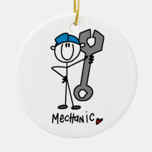 Mechanic With Wrench Stick Figure Ceramic Tree Decoration