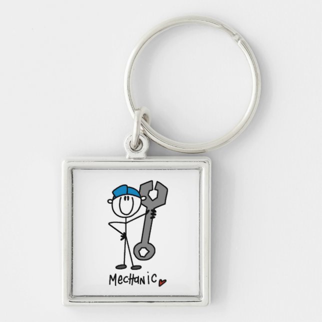 Mechanic With Wrench Stick Figure Key Ring (Front)