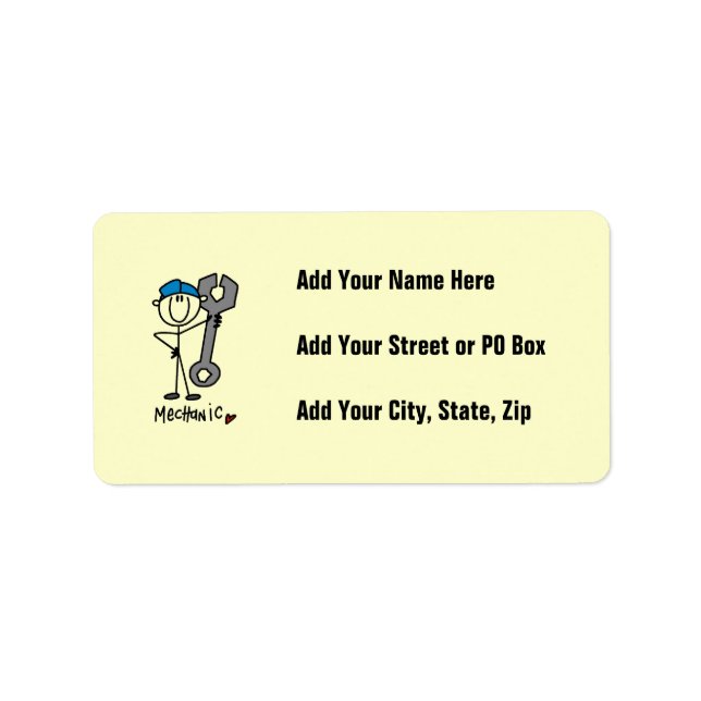Mechanic With Wrench Stick Figure Label (Front)