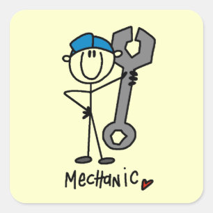 Mechanic With Wrench Stick Figure Square Sticker