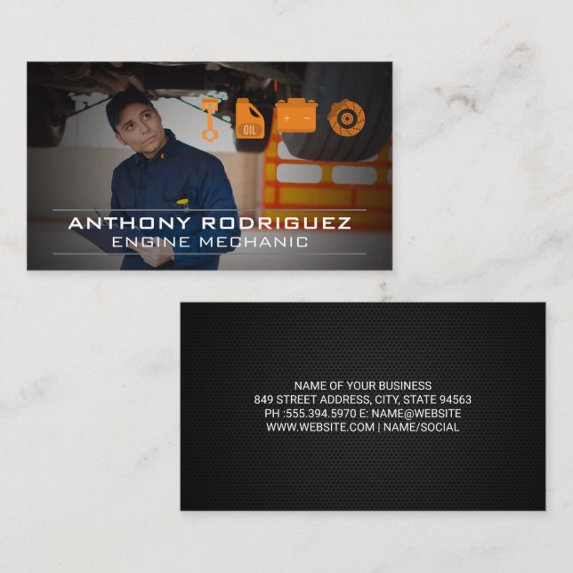 Mechanic Working on a Car  Business Card (Front/Back)