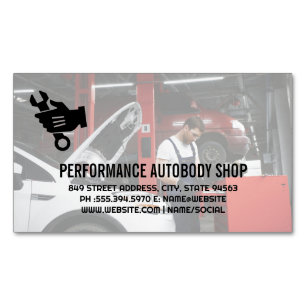 Mechanic Working on Car   Auto Repair Magnetic Business Card