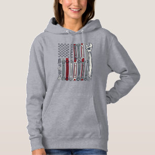 Mechanic Wrench Flag Vintage Engraving Vector Desi Hoodie