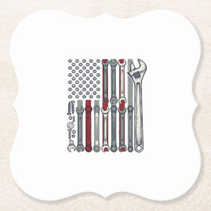 Mechanic Wrench Flag Vintage Engraving Vector Desi Paper Coaster