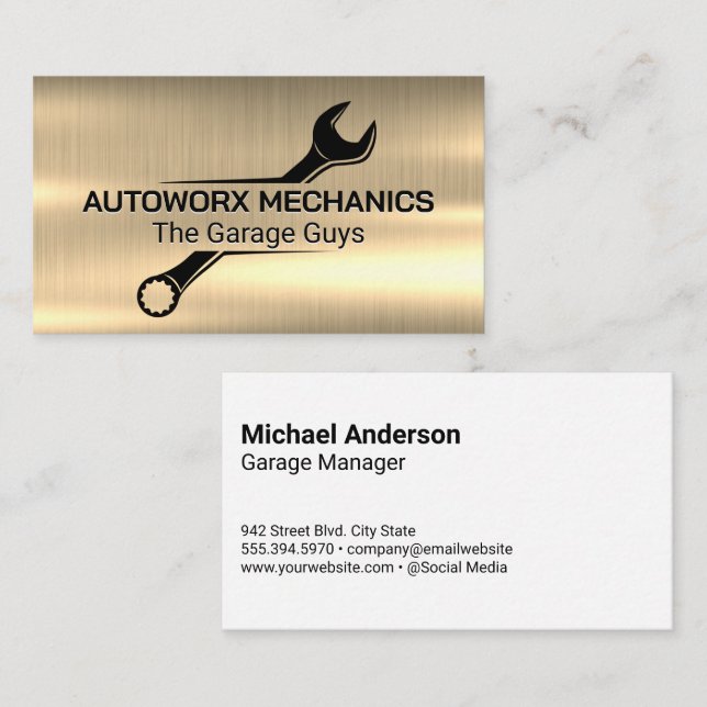 Mechanic Wrench Logo | Auto Services | Metallic Business Card (Front/Back)