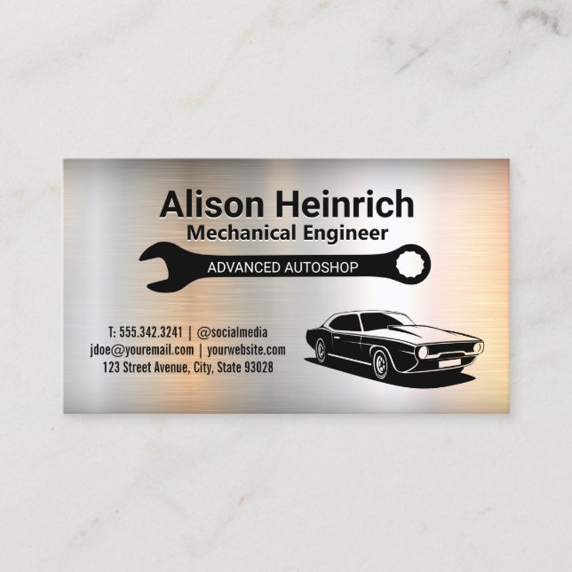 Mechanic Wrench | Muscle Car | Metallic Business Card (Front)