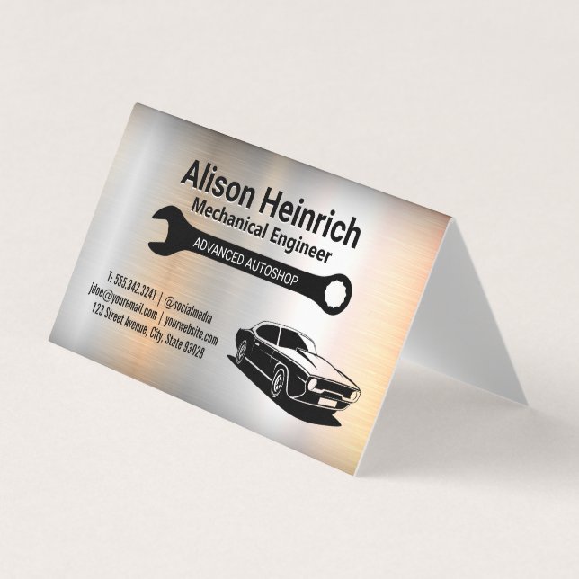 Mechanic Wrench | Muscle Car | Metallic Business Card (Front)