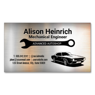 Mechanic Wrench Muscle Car Metallic Magnetic Business Card