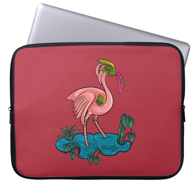Mechanical Bird, Pink Flamingo Mecha Robot Laptop Sleeve (Front)