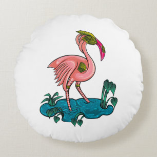 Mechanical Bird, Pink Flamingo Mecha Robot Round Cushion