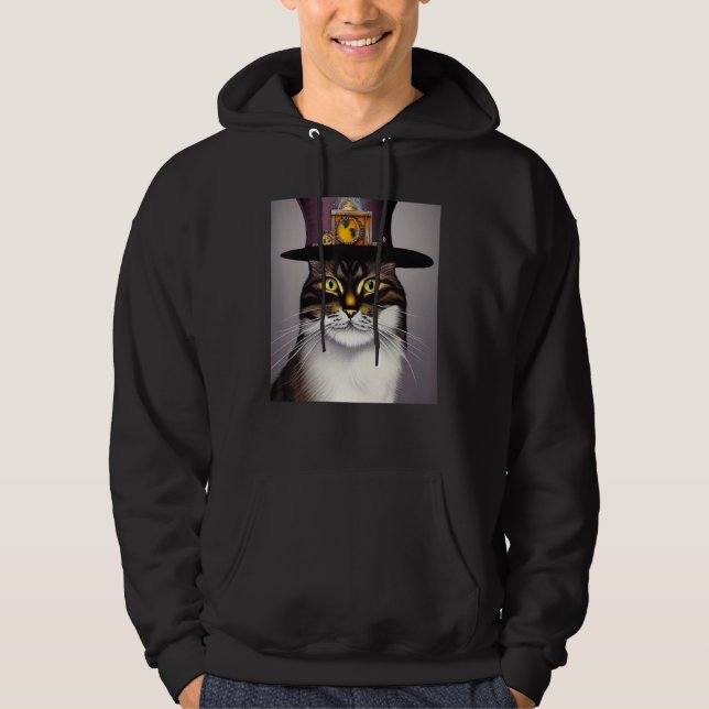 Mechanical Cat Ingenuity Unleash Steampunk AI Cat  Hoodie (Front)