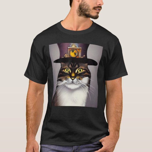 Mechanical Cat Ingenuity Unleash Steampunk AI Cat  T-Shirt (Front)