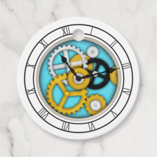 Mechanical Clockwork Illusion Personalised Aqua Favour Tags