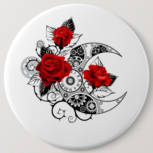 Mechanical Crescent with Red Roses 6 Cm Round Badge (Front)