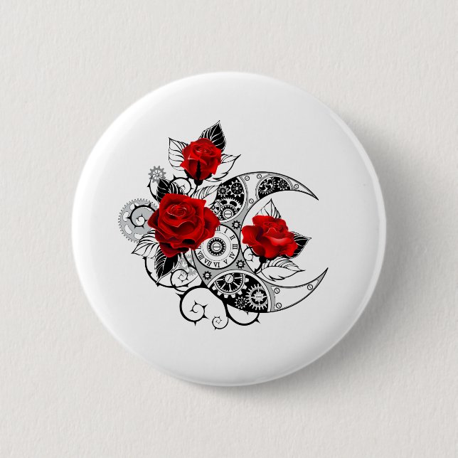 Mechanical Crescent with Red Roses 6 Cm Round Badge (Front)