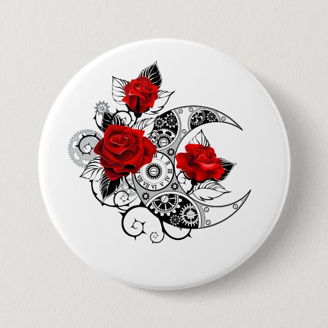 Mechanical Crescent with Red Roses 7.5 Cm Round Badge (Front)
