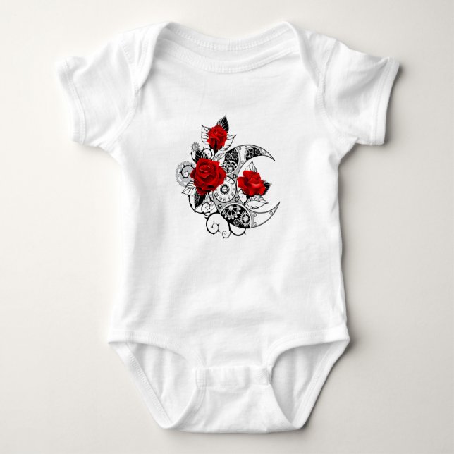 Mechanical Crescent with Red Roses Baby Bodysuit (Front)