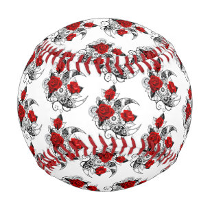 Mechanical Crescent with Red Roses Baseball