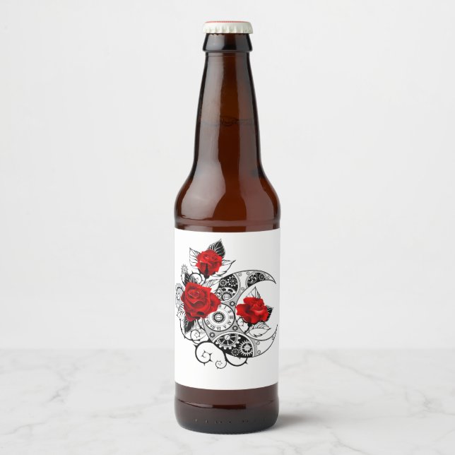 Mechanical Crescent with Red Roses Beer Bottle Label (Front)