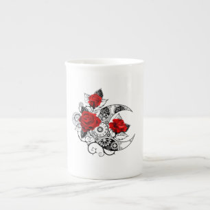 Mechanical Crescent with Red Roses Bone China Mug