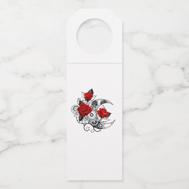 Mechanical Crescent with Red Roses Bottle Tag (Front)
