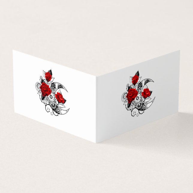 Mechanical Crescent with Red Roses Business Card (Outside)