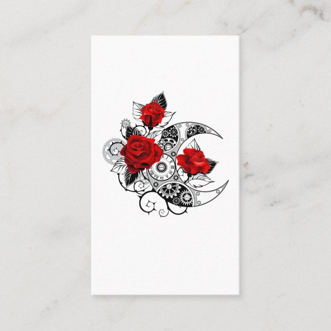Mechanical Crescent with Red Roses Business Card (Front)