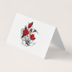 Mechanical Crescent with Red Roses Business Card
