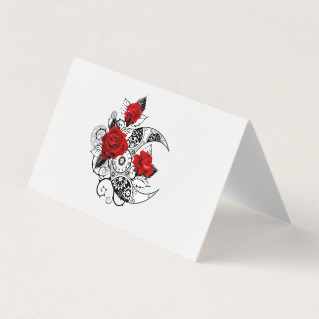 Mechanical Crescent with Red Roses Business Card (Front)