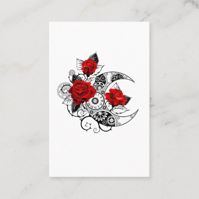 Mechanical Crescent with Red Roses Business Card (Front)