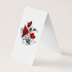 Mechanical Crescent with Red Roses Business Card