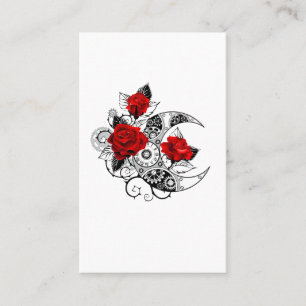 Mechanical Crescent with Red Roses Business Card