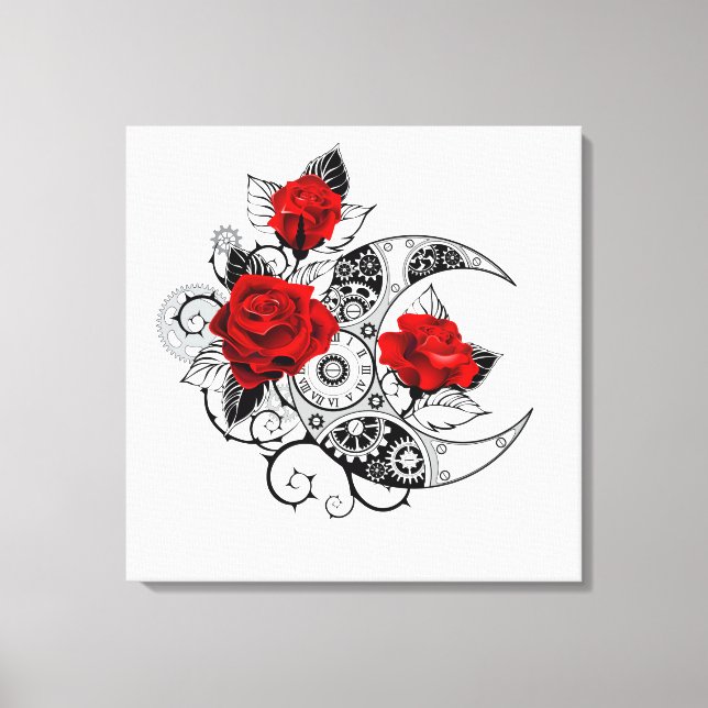 Mechanical Crescent with Red Roses Canvas Print (Front)