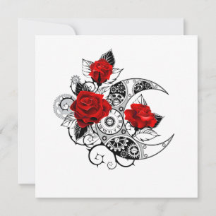 Mechanical Crescent with Red Roses Card