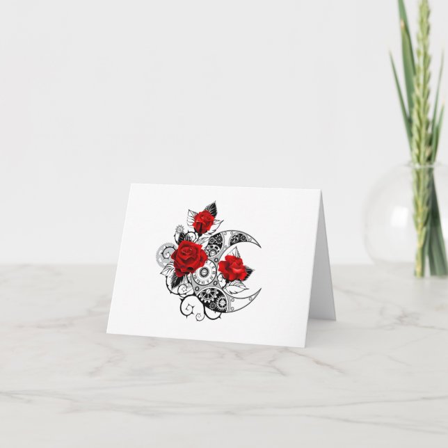 Mechanical Crescent with Red Roses Card (Front)