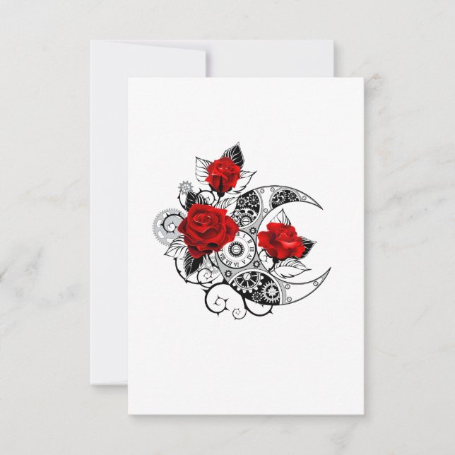 Mechanical Crescent with Red Roses Card (Front)