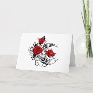 Mechanical Crescent with Red Roses Card