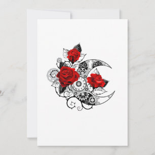 Mechanical Crescent with Red Roses Card
