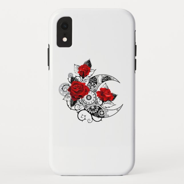 Mechanical Crescent with Red Roses Case-Mate iPhone Case (Back)