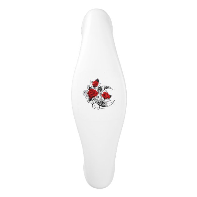 Mechanical Crescent with Red Roses Ceramic Cabinet Pull (Front)